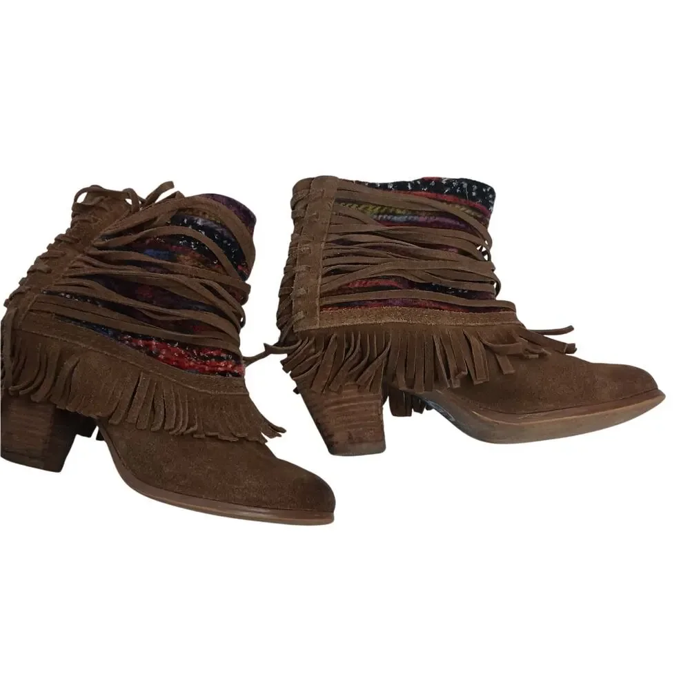 Naughty Monkey Tallyho Fringed Leather  Booties Size 8